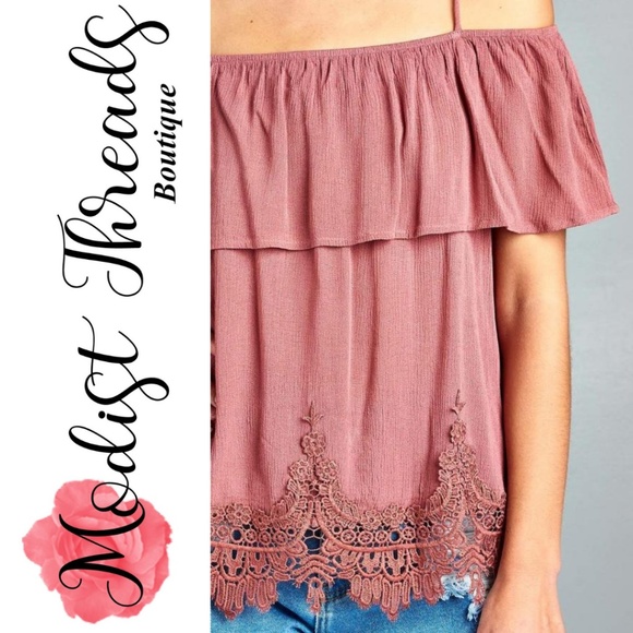 Pink Flounce Off The Shoulder Woven Crinkle Top - Picture 4 of 4